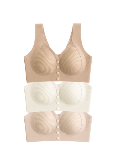 Cottonill Seamless Bra - Neriva Lazer Kesim Önden Düğmeli Minimizer Kadın Sütyen 3'lü Paket-2 Çok Renkli