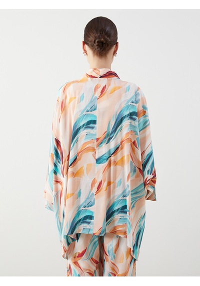 Lcw Modest Karışık Şal Yaka Desenli Oversize Kadın Kimono Çok Renkli
