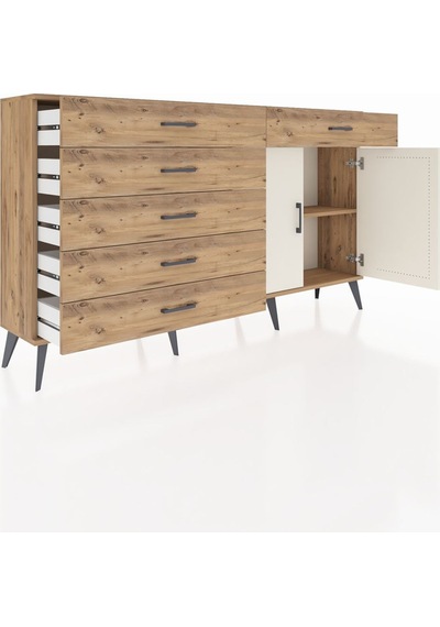Arges Konsol Tek Raflı 6 Çekmeceli 2 Kapaklı 176x30x99 Çam-aytaşı Çam-aytaşı/çam
