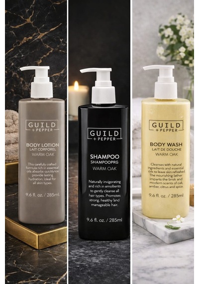 Guild + Pepper Warm Oak Serisi 3 Lü Bakım Seti Şampuan + Duş Jeli + Vücut Losyonu 285 Ml Tüm Saçlar