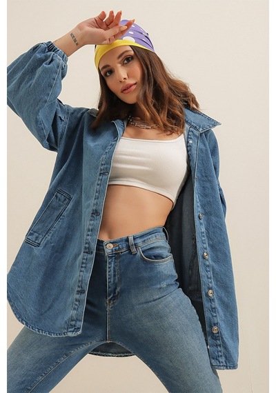 Bigdart 0662 Denim Balon Kollu Kot Ceket - Mavi 001