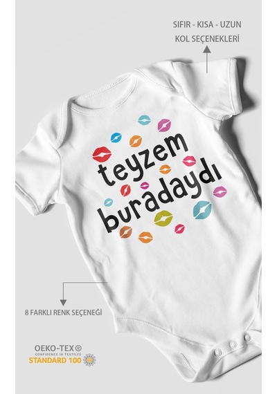 Teyzem Buradaydı Baskılı Bebek Zıbını Çıtçıtlı Body %100 Pamuk Kısa Kol Beyaz