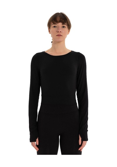 Inguz Sırtı Üçgen Detay Parmak Geçmeli Modal T-shirt SIYAH