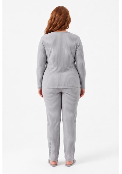 Sleeproom Büyük Beden Gri Kaşkorse Pijama Takımı