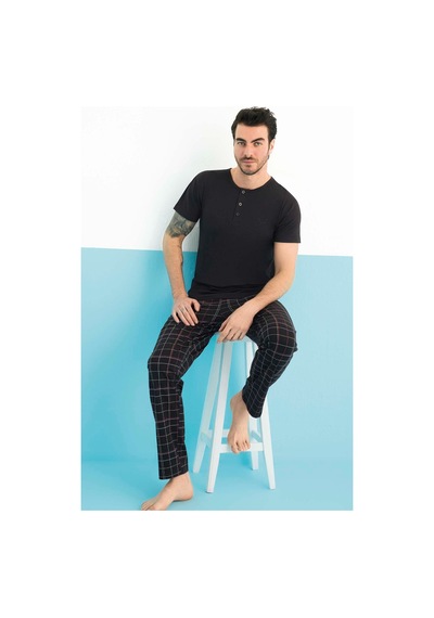Aydoğan Erkek Civan Modal Kısa Kol Siyah Pijama Takım 0148 Siyah