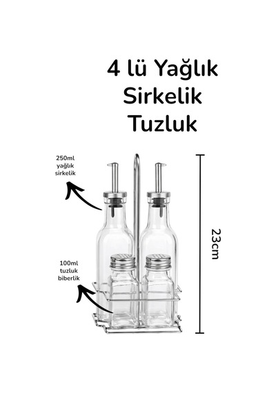 Metal Stantlı Cam Sosluk Yağlık, Sirkelik, Tuzluk, Baharatlık Şeffaf