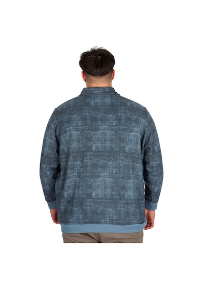 Mode Xl Büyük Beden Erkek Polo Yaka Sweatshirt Baskılı Selanik U24440 Mavi Mavi