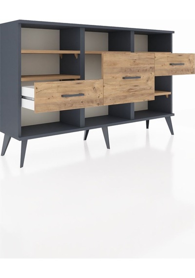Arges Konsol 5 Raflı 3 Çekmeceli 132x30x83 Antrasit-çam/çam Çam/çam Arges Konsol 5 Raflı 3 Çekmeceli 132x30x83 Antrasit-çam/çam Çam/çam