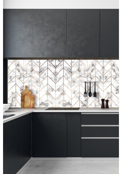 MSticker Mutfak Tezgahı Arası Folyo Kaplama Laminasyonlu Geometrik Gold Desen