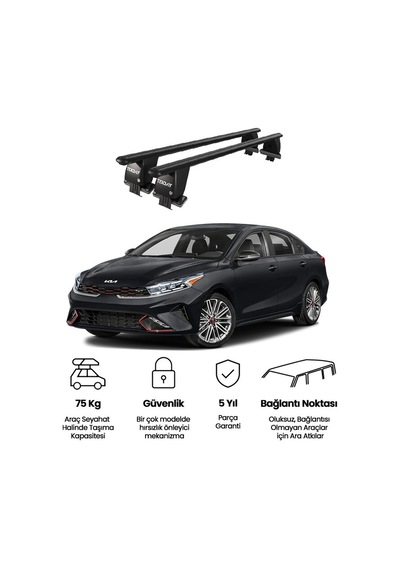 Royal Kia Forte Iıı 2019 Ve Sonrası Uyumlu Siyah Kilitli Ara Atkı Port Bagaj Tavan Barı