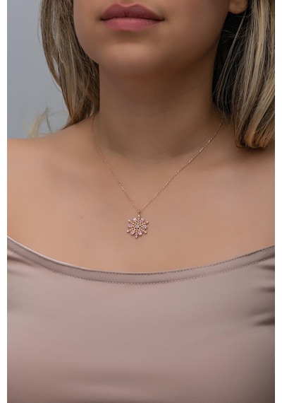 Nereze 925 Ayar Gümüş Rose Kaplama Pembe Taşlı Kartanesi Kolye
