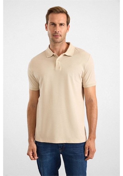 Süvari Bej Slim Düz Baskısız Pike Düğmeli Polo Yaka Tişört Sts1014000019-bj3