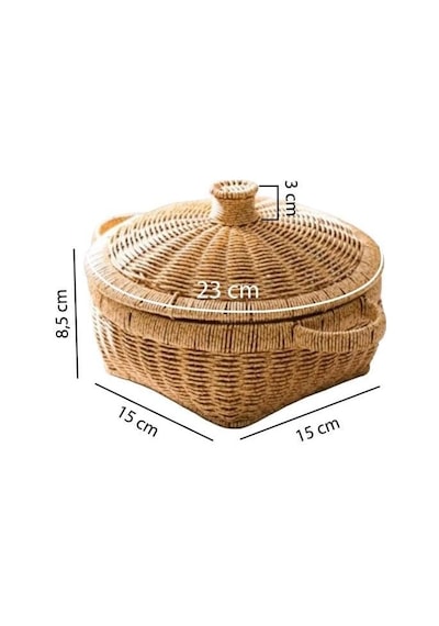 Rattan Hasır Kapaklı Çok Amaçlı Depolama Mutfak Banyo Sepeti 23 Cm Kahverengi Diğer