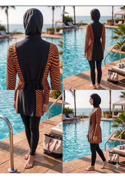Lisinya Closet Zebra Desenli Fermuarlı Tam Kapalı 3 Parça Spor Likralı Tesettür Mayo Takımı Çok Renkli Lisinya Closet Zebra Desenli Fermuarlı Tam Kapalı 3 Parça Spor Likralı Tesettür Mayo Takımı Çok Renkli
