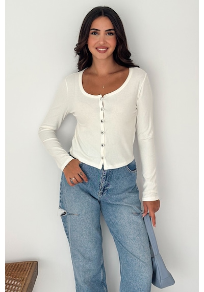 Noa & Noa Soft Button Bluz Sade Şıklığın Gücü Ekru