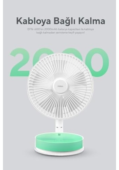 Efn-600 Masaüstü Taşınabilir Şarjlı Beyaz 2000mah Usb Fan