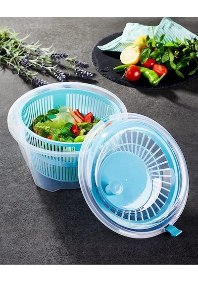 Salata Sebze Kurutucu Pratik Salata Kurutucu Çevirmeli Sebze & Marul Kurutma Kabı, 4,5 L Manuel Dönerli Yıkama V Diğer