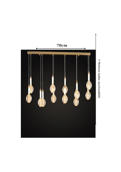 Altın Kaplama Ve Nervürlü Camlı Modern 6'lı Lineer Sarkıt Avize Gold