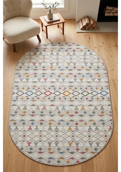 Raschel Carpet Oval Renkli Kilim Modern Yıkanabilir Kaymaz Taban Yıkanabilir Halı Rcmultı Klm Yenımdl Elıps 003 Çok Renkli
