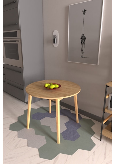 Vilinze Avanos Yuvarlak Sabit Mdf Mutfak Masası - Q90 Cm Naturel Naturel