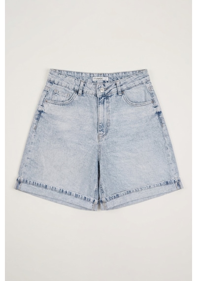 Itsbasic Kadın Ice 4s6-3 Relax Fit Bol Kesim Duble Paça Denim Şort Ice Rengi