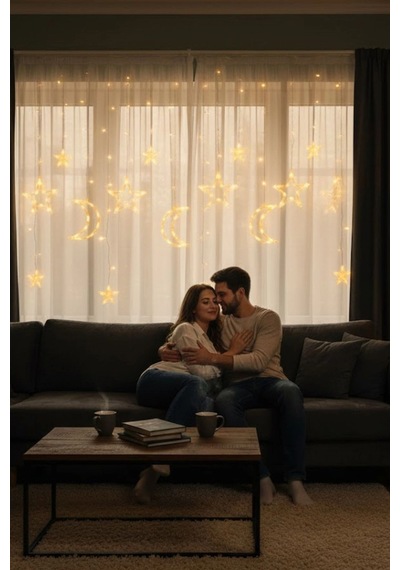 Ay Ve Yıldız Figürlü Kumandalı 12 Sarkıtlı 120 Led Dekor Işık Dekoratif Ortam Ve Masaüstü Aydınlat Renkli