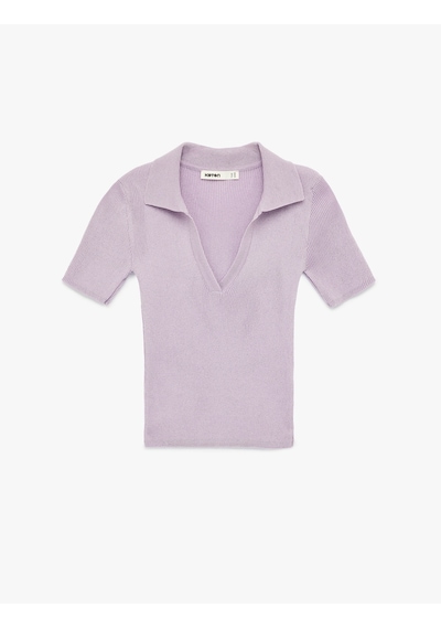 Koton Slim Fit Kısa Kollu Parıltılı Polo V Yaka Triko Kazak Lila 6sak90024ht Lila Koton Slim Fit Kısa Kollu Parıltılı Polo V Yaka Triko Kazak Lila 6sak90024ht Lila
