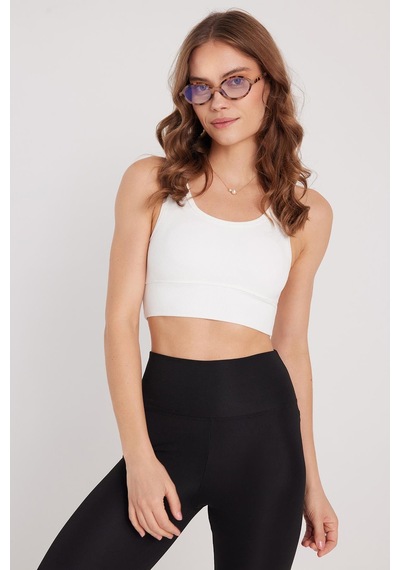 Tudors Kadın Slim Fit Dar Kesim Bisiklet Yaka Kalın Askılı Esnek Ekru Spor Atlet-37807 Ekru