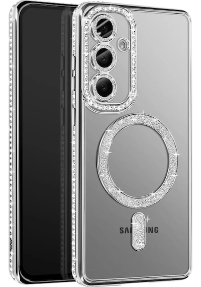 Samsung Galaxy S26 Uyumlu Kılıf Parlak Taşlı Simli M-safe Telefon Kılıfı Kapak Gümüş