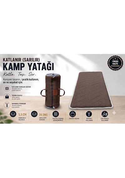 Zish Tekstil Flexı 5 Cm 160x200 Katlanır Kamp Yatağı Karavan, Misafir Ve Anne Yanı Yatağı Kahverengi