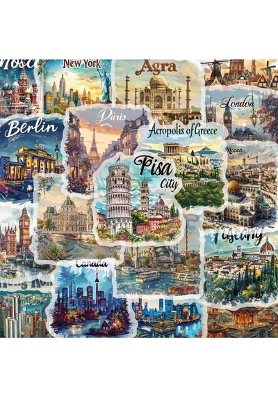 50'li Travel Postcard Stickers, Sticker Seti Laptop Notebook Tablet Sticker Seti