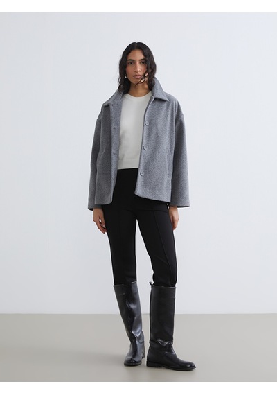 Lcw Modest Antrasit Gömlek Yaka Oversize Kadın Kaşe Kaban