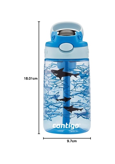 Çocuk Su Şişesi, Yeniden Tasarlanmış Autospout Pipetli, 14 Oz, Köpekbalığı Çok Renkli