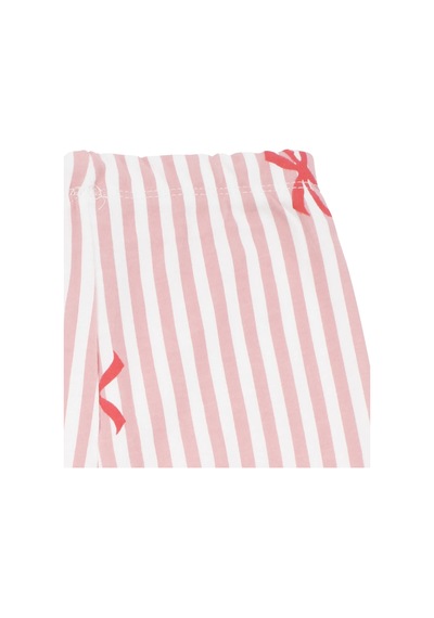 Bebegen Kız Bebek Beyaz Pudra Fiyonklu Çizgili Pijama Takımı
