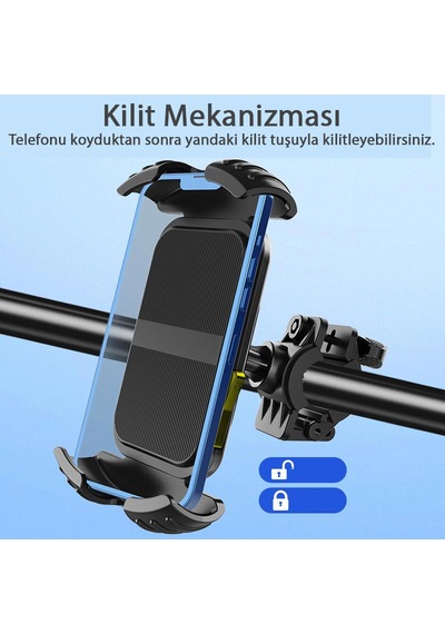 Mt28 Kilit Sistemli Motor Ve Bisiklet Telefon Tutucu Tek El Kulla Siyah