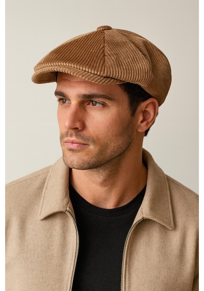Aida Jewelss Kışlık Kadife Ingiliz Kasket Peaky Blinders Model Erkek Kasket Dökümlü Kadife Kasket Açık Kahve