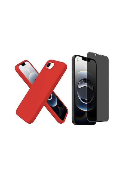 Apple iPhone 17e Uyumlu Içi Kadife Lansman Kılıf Ve Hayalet Privacy Tam Kaplayan Cam Ekran Koruyucu Kırmızı