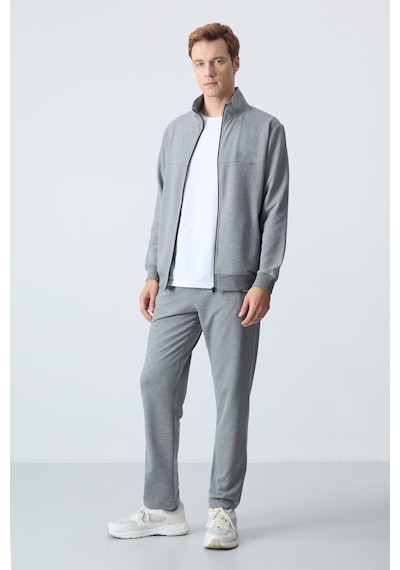 Tommy Life Gri Melanj Pamuklu Kalın Yumuşak Dokulu Comfort Fit Basic Erkek Eşofman Takım - 85260 GRİ MELANJ