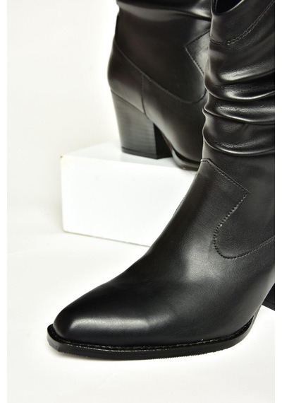 Fox Shoes T296713009 Siyah Kalın Topuklu Kadın Bot Siyah-Suni Deri Siyah
