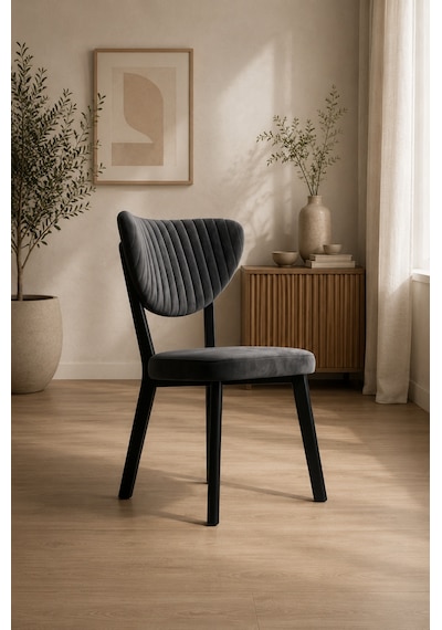 Teknor 4 Adet Elma Sandalye Modern Kadife Kapitone Sırtlı Mutfak Yemek Odası Balkon Kafe Sandalyesi 85 Cm Gri