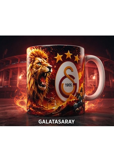 Galatasaray Aslan Tasarımlı Seramik Kupa Bardak Taraftara Özel Hediyelik Kupa Beyaz