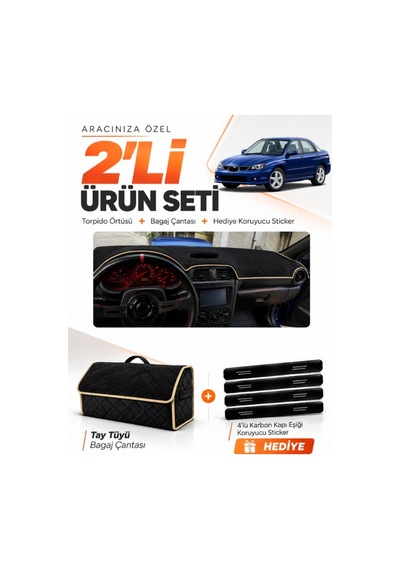 E-biz Subaru İmprezza 2000-2007 Uyumlu Torpido Örtüsü + Tay Tüyü Bagaj Çantası - Siyah-bej - Su003