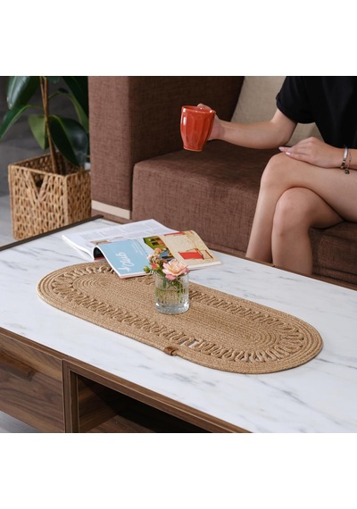Modern Doğal Jüt Dokuma Masa Örtüsü, Örgülü Sehpa Yolluğu, Oval Masa Örtüsü Yemek Masası Veya Teras İçin Standart Diğer