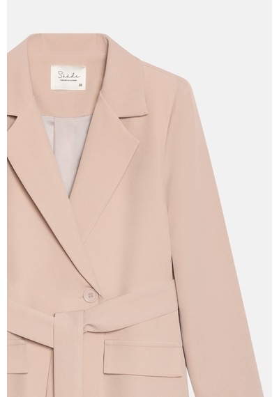 Sââde Kadın Tek Düğmeli Dokuma Kruvaze Blazer Ceket - Kuşaklı Taş