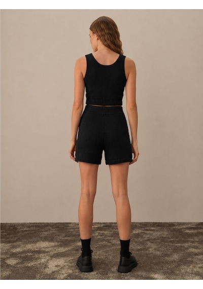 Xint Siyah Doğal Yün Dokulu Regular Fit Şort 850944