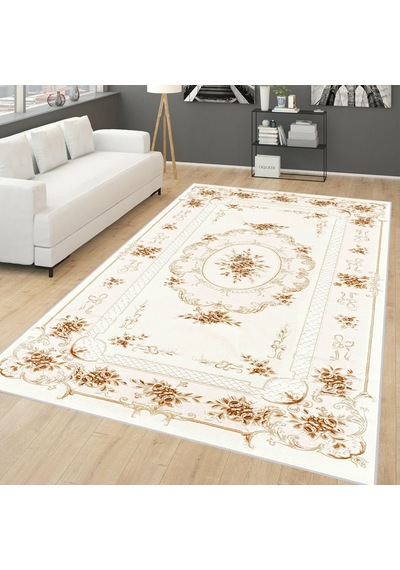 Rovigo Home Dijital Baskı Yıkanabilir Kaymaz Taban Salon Halısı Rvg0637 Krem