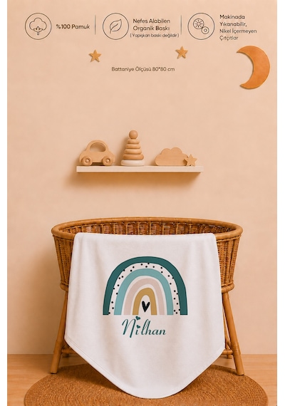 Pia Baby Kişiye Özel Erkek Bebek Tulum Set 4 Parça %100 Pamuk İsimli Organik Baskılı Battaniyeli 1095btyx Krem