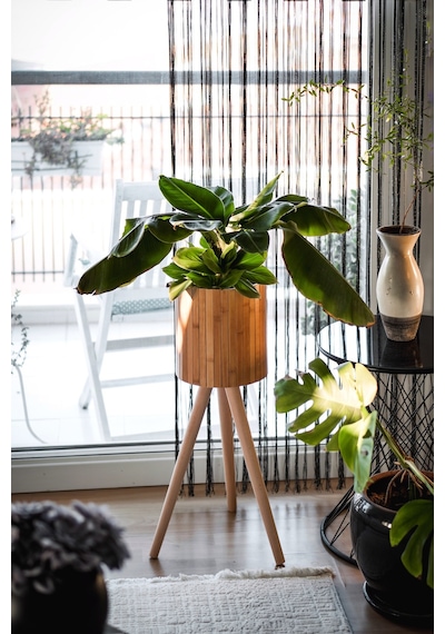 Bambu Ahşap Ayaklı Sepet Saksılık Naturel Çok Amaçlı İç Ve Dış Mekan Dekoratif Saksı Naturel Bambu