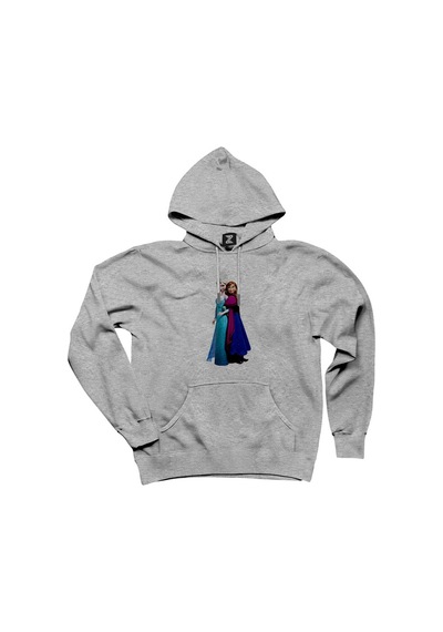 Karlar Ülkesi Elsa ve Anna Gri Kapşonlu Sweatshirt Hoodie Gri