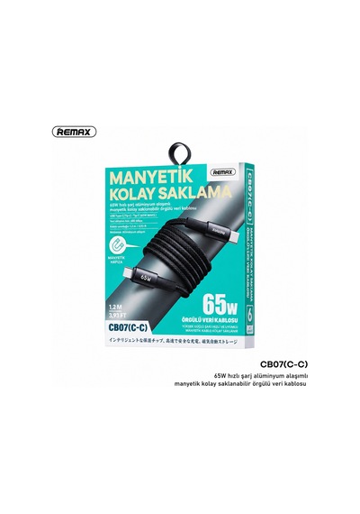Remax 65w Type-c To Type-c Magnetik Toplanabilir Örgülü Hızlı Şarj Ve Data Kablosu 1.2m Cb07